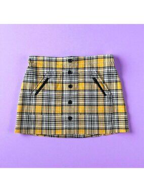 VERONICA BEARD Yellow Black Plaid Button Skirt Size 12
